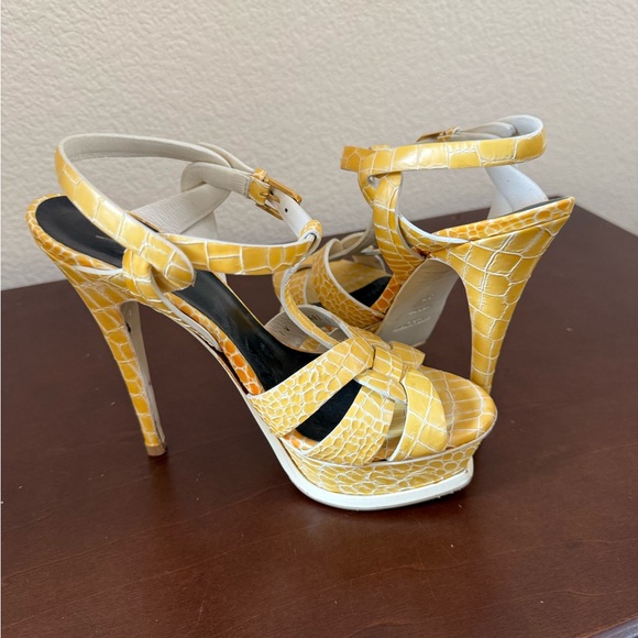 AUTHENTIC YSL Tribute Platform Sandals 37 Yellow Croc Embossed $1,200 Retail 🔥 - Picture 15 of 15